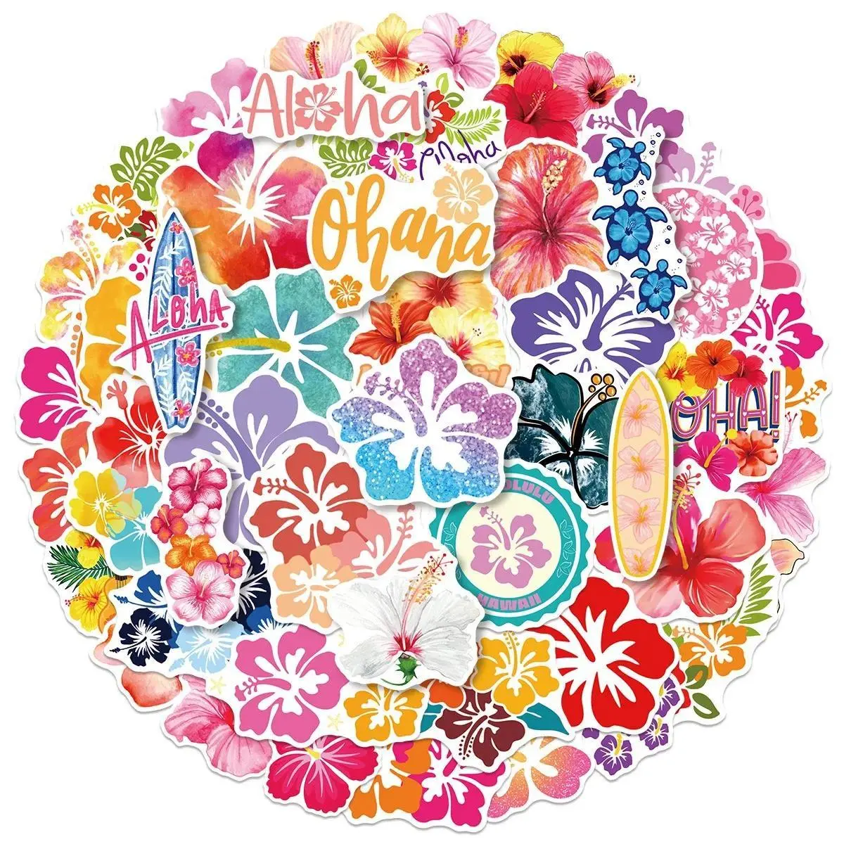 50pcs Fresh Hibiscus Flower Stickers Aesthetic Graffiti Decals Laptop Water Bottle Luggage Notebook Waterproof Sticker