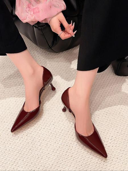 Women's Pointed Toe Stiletto Heels, PU Leather Upper, Rubber Sole, Elegant Spring & Fall Shoes, Fashionable Office Wear, Stiletto Heeled Pumps