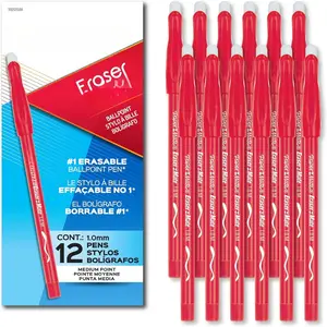 Eraser Erasable Pens, Medium Point (1.0mm), Red, 12 Count