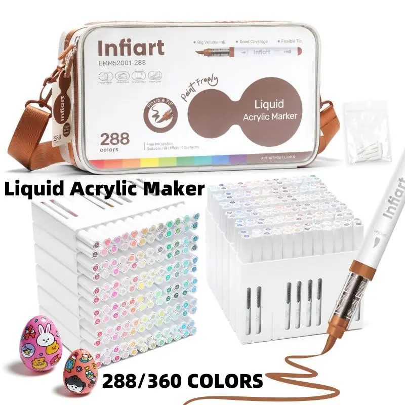 288/360 Color Acrylic Marker Pens Set, Soft Tip Markers with Pen Bag and Holder, Ideal for Fabric, Wood, Stone, Canvas, Glass, DIY Art Supplies