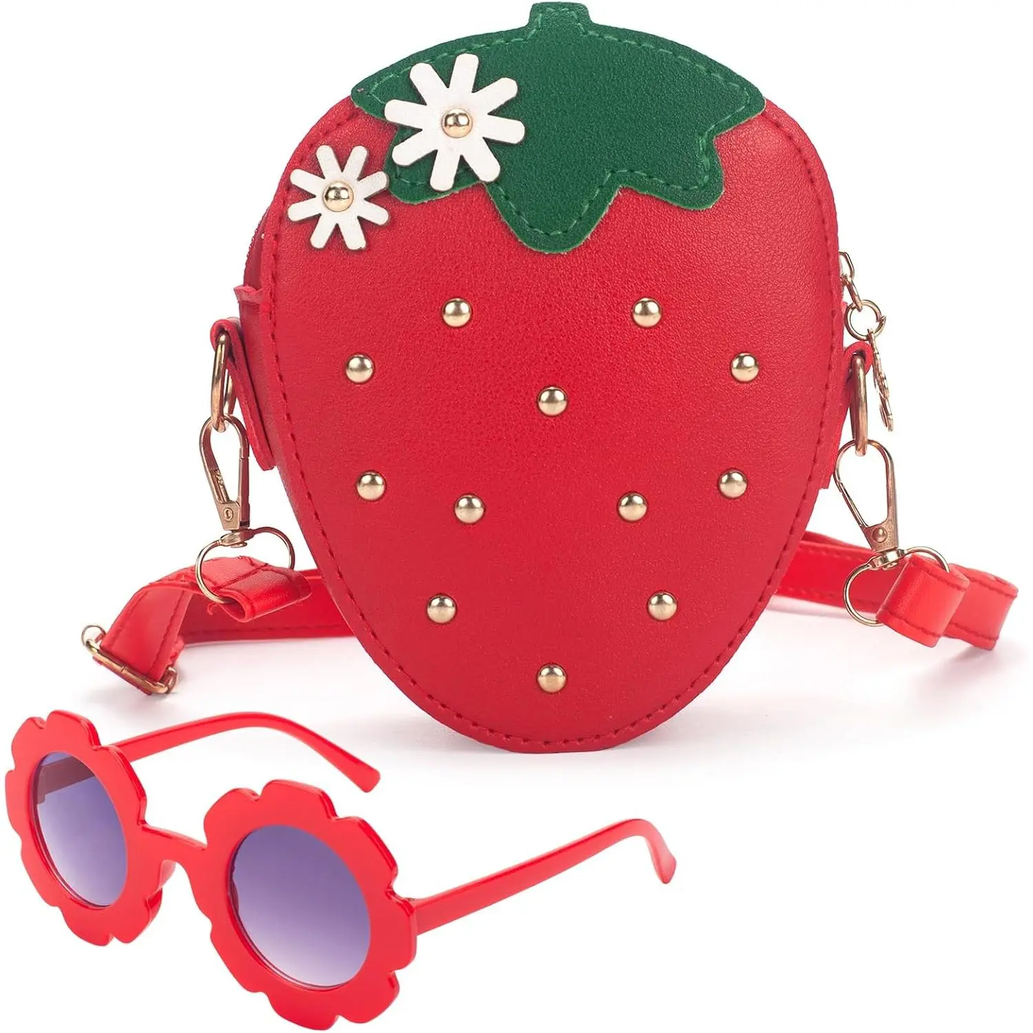 Strawberry Purse for Girls - Toddler Crossbody Bag Fruit Shaped with Rivets Kids Purse - Birthday Gift