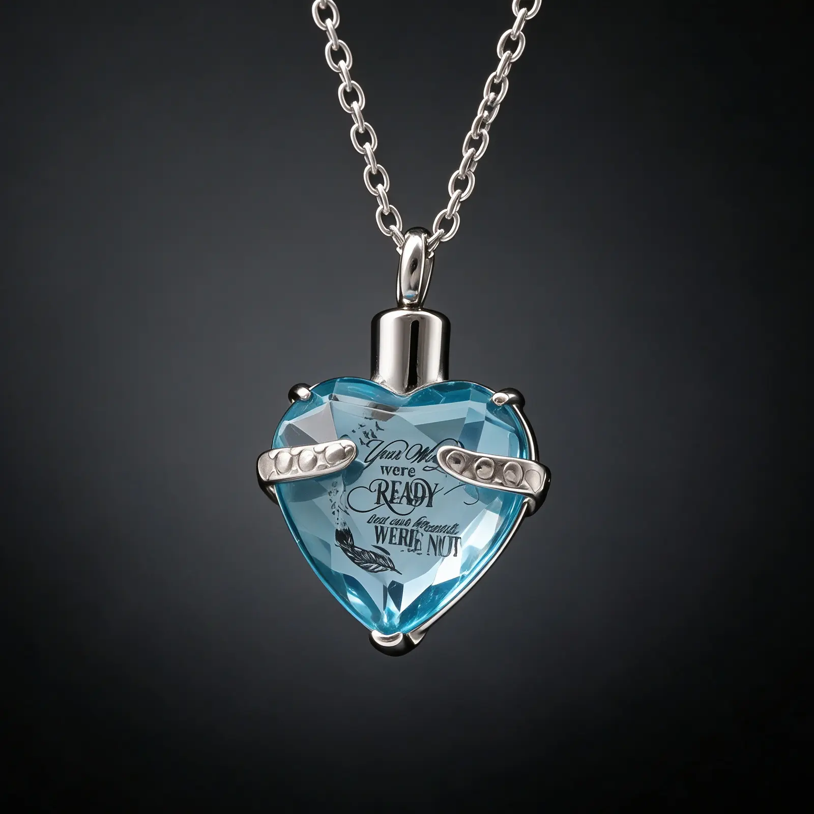 Light Blue Heart Shape Crystal Cremation Pendant, Engraved Message Ashes Keepsake Urn Necklace for Computers & Office Equipment Accessories Organization