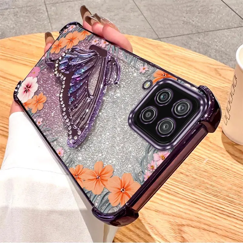 3pcs( (Pink-orange flowers phone Case+Lanyard+Stand) For Galaxy M12/A55/A22/A25/A24/A35/A26/A53/A51/A71/A02/A04/A03s/A12 Nacho/A13/A15/A12/A12s For F12/M13/M56/Note 10/Note20 For S24 Ultra/S25 FE/S26 Ultra/S26/S20/S20 FE/S20 Lite/S21/S21 FE/S24 Phone Case