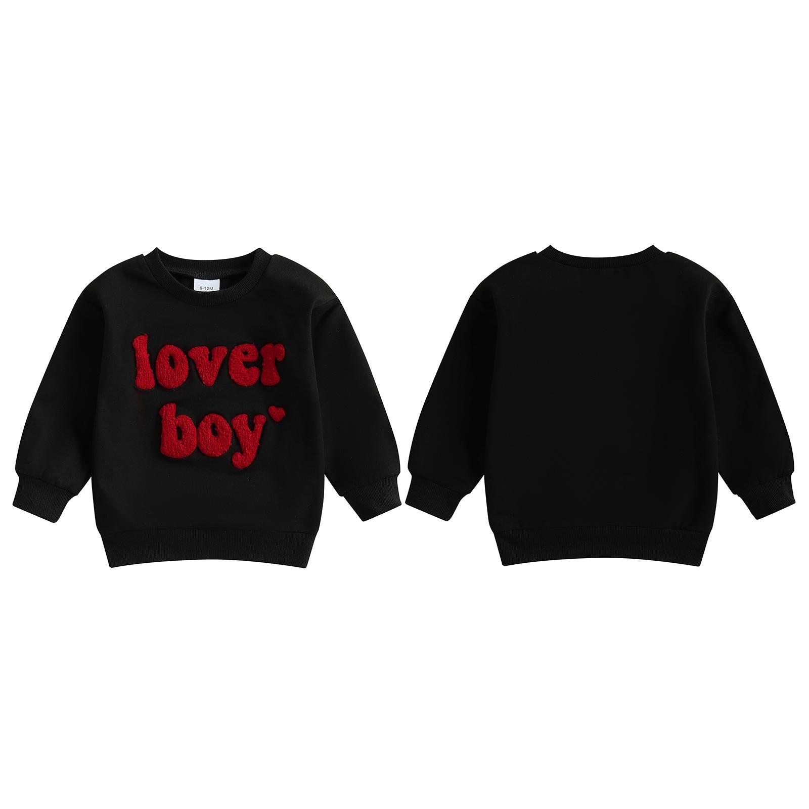 Toddler Baby Boys Valentine's Day Outfits Lover Boy Sweatshirts Long Sleeve Crew Neck Letter Embroidery Pullovers Baby Spring Tops