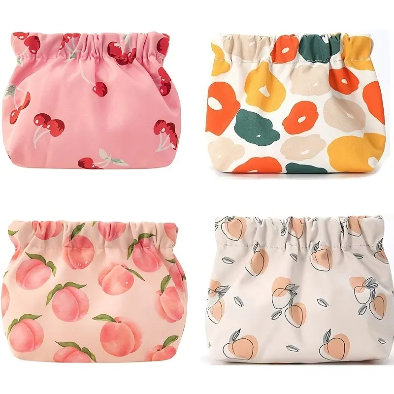 4pcs Fruit Pattern Drawstring Makeup Organizer Bags, Large Capacity, Personalized Design, Ideal for Brushes & Cosmetics, Perfect Gift