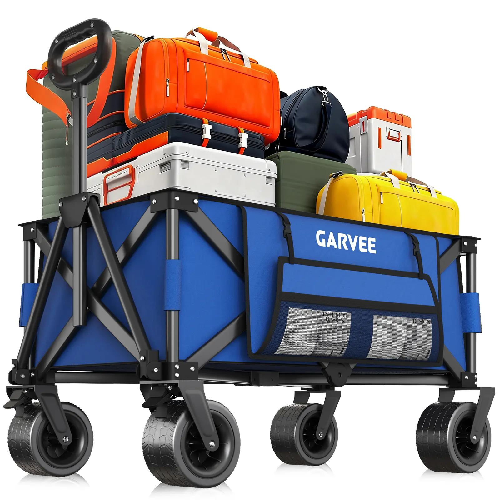 Heavy Duty Folding Camping Wagon Cart – Large Collapsible Outdoor Utility Trolley with 8-Inch All-Terrain Wheels, Durable 600D Oxford Fabric, Compact Storage, Water Resistant, Perfect for Garden
