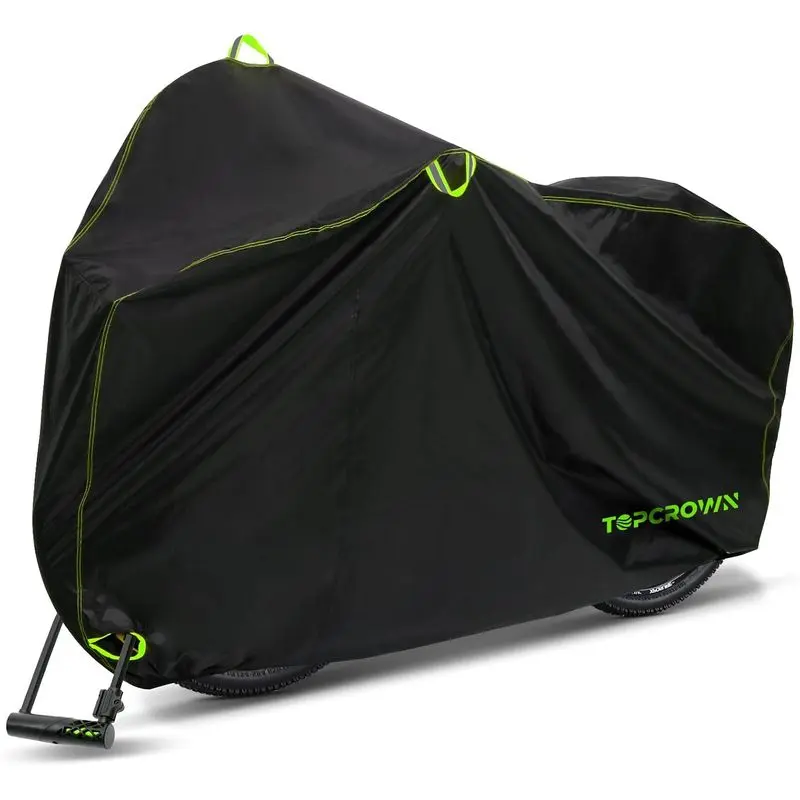 Outdoor sports Topcrown Bike Cover Waterproof Outdoor Storage Bicycle Cover for 1 Bike| 210D Black+Green, XL Size for 1 Bike, Rain Sun UV Dust Wind Proof with Storage Bag for Mountain Road Bike/Ebike