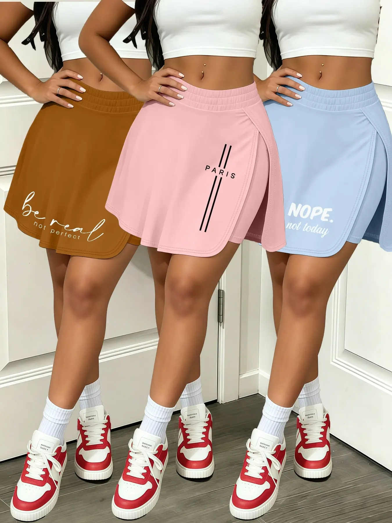 2026 Be Your True Self   Minimalist Geometric Lines   No Talk Today Print Spring/Summer Best Seller New Women's Daily Casual Fashion Light Sport Solid Bottoms Versatile Multiple Colors Available Commuting Streetwear Slimming Short Women's Bottoms Anti-exp