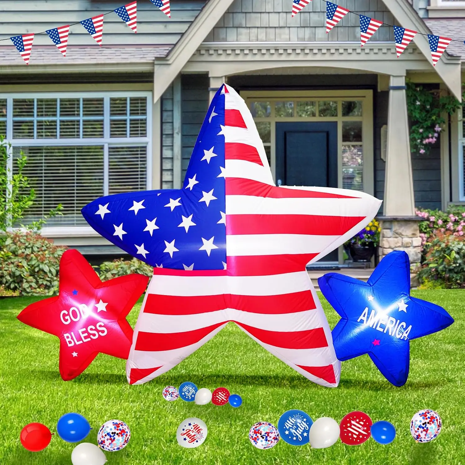 7 FT 4th of July Inflatables Outdoor Decorations American Stars Built-in 3 LED Blow Up Patriotic Inflatable for Independence Day Memorial Party Yard Indoor Outdoor