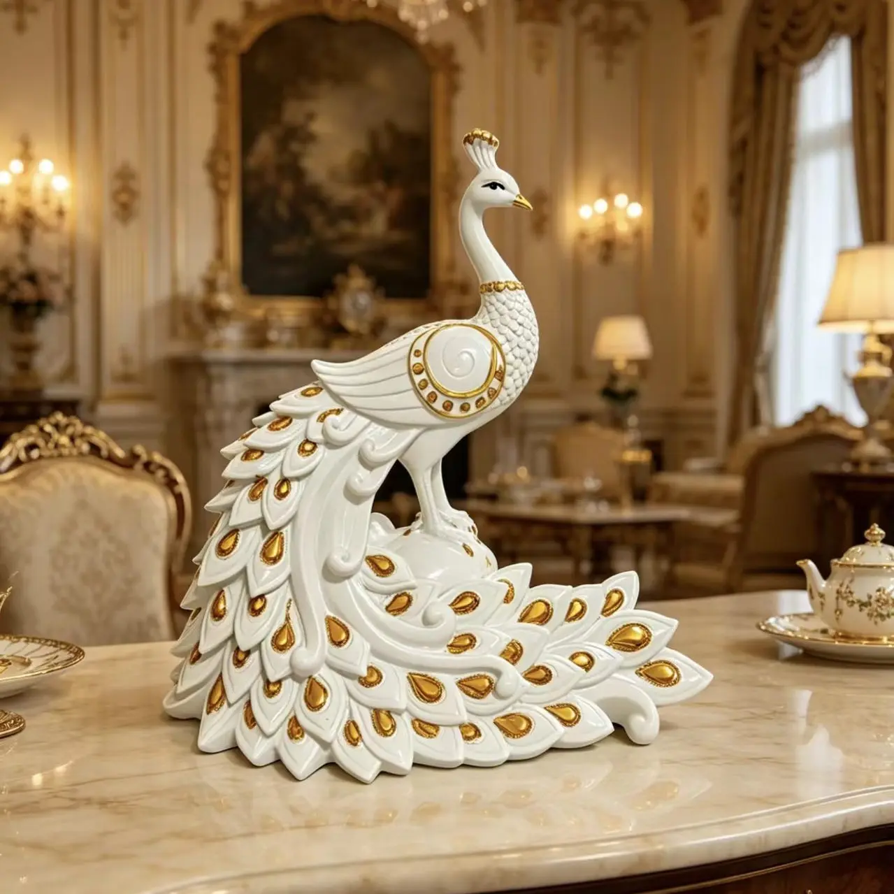 European Style Creative Peacock Home Decor Statue, Living Room TV Cabinet Shelf Wine Rack Wedding Gift, Unique Ornament for Interior Design, Decorative Peacock Statue