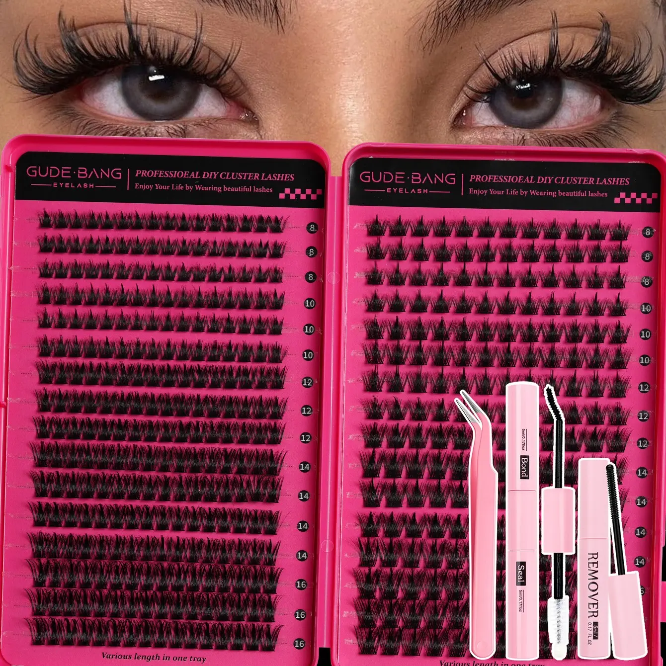 DIY False Eyelash Extensions, Natural Look, Dense D Curl Lashes, Mixed Length, Non-Toxic, Home Use, Various Makeup Styles