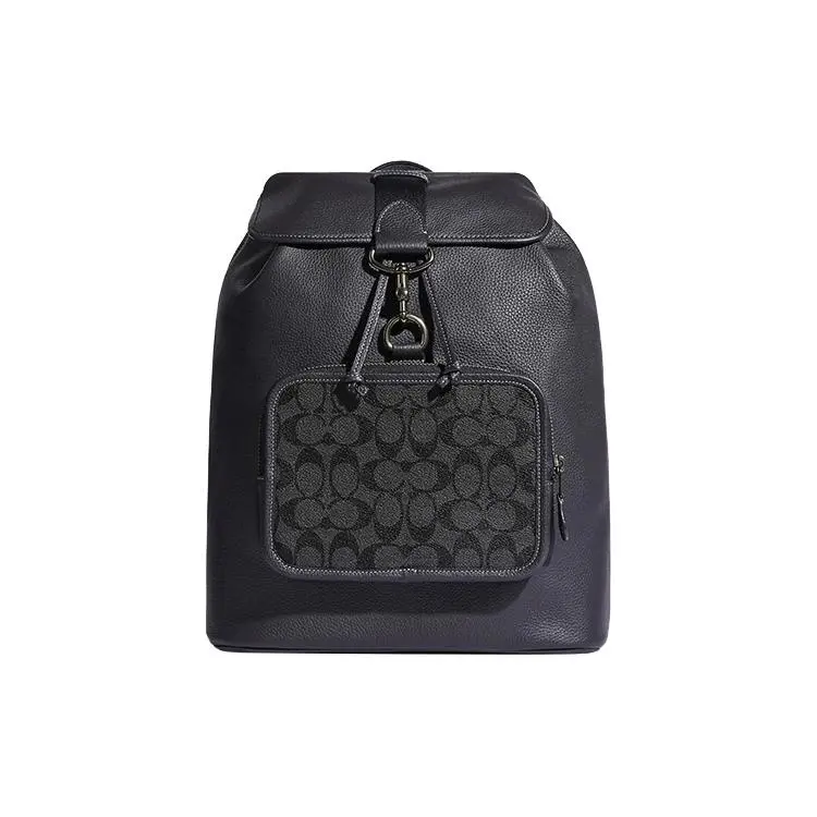 COACH Sullivan 30 Adjustable Strap Coated Canvas Pebbled Leather Backpack for Men, Black
