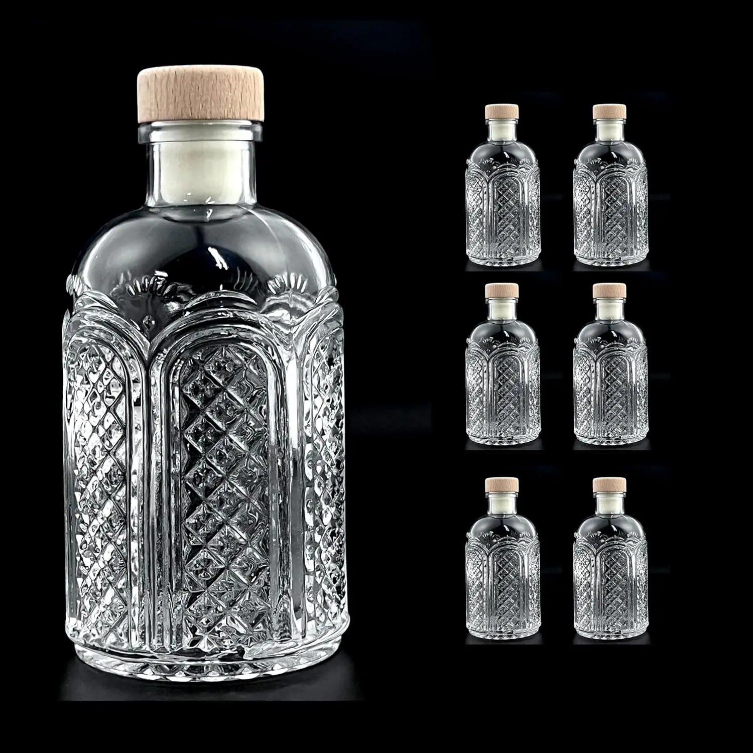 Clear Glass Bottles 6 oz - 200ml [Pack of 6] Heavy Base Glass Bottles with T-Top Cap for  Beverages Drinks Oil Vinegar Kombucha  Water Soda with Cork Stopper Airtight Lid ()