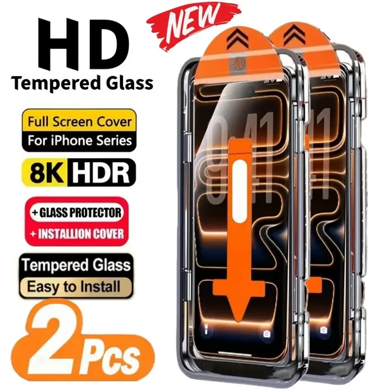 8k Hdr Full Screen Tempered Glass Film for iPhone X/XS/XR/11/12/13/14/15/16/17 Pro/pro Max, Anti-Fingerprint, Bubble-Free, Easy Installation