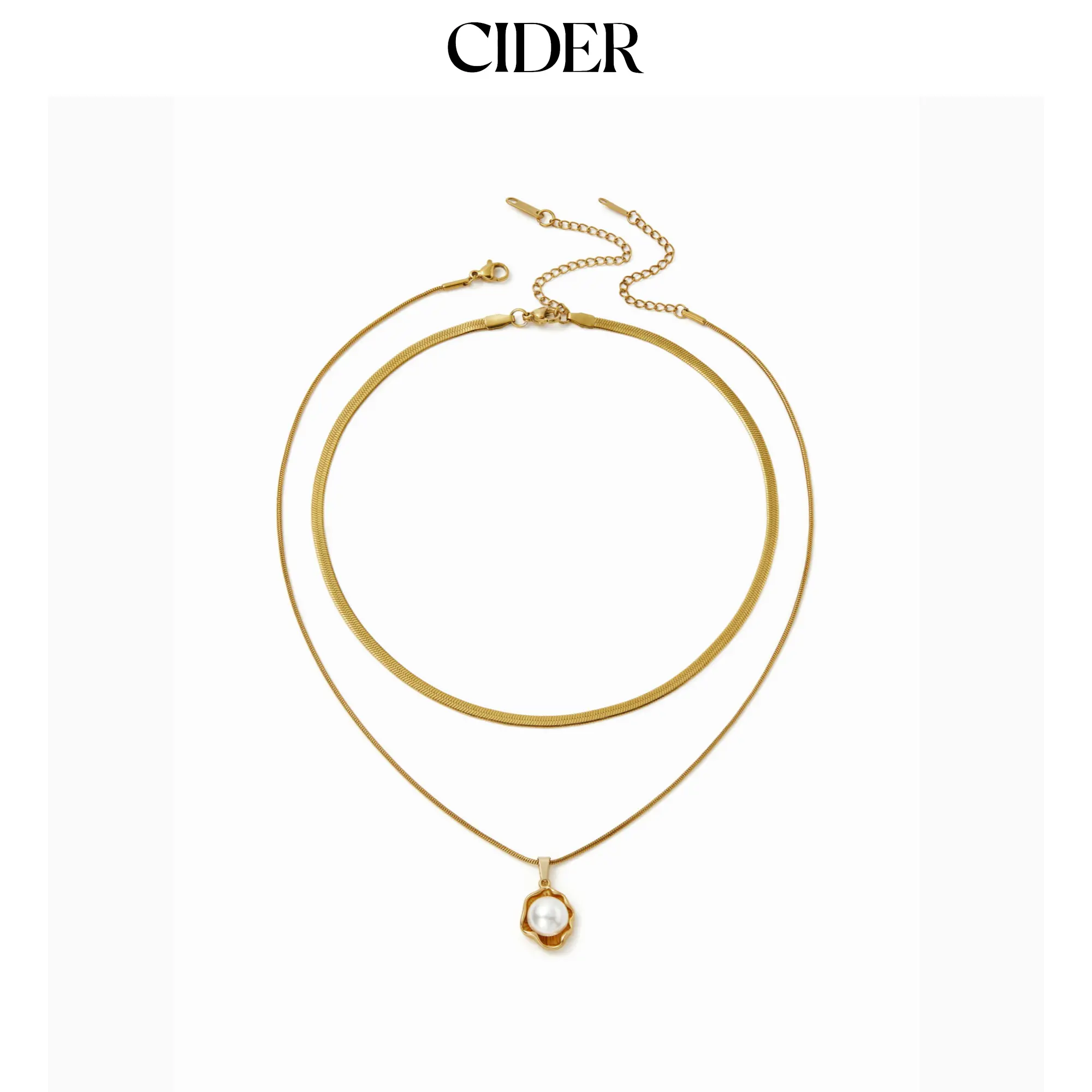Cider 18K GOLD PLATED STAINLESS STEEL FAUX PEARL LAYERED NECKLACE