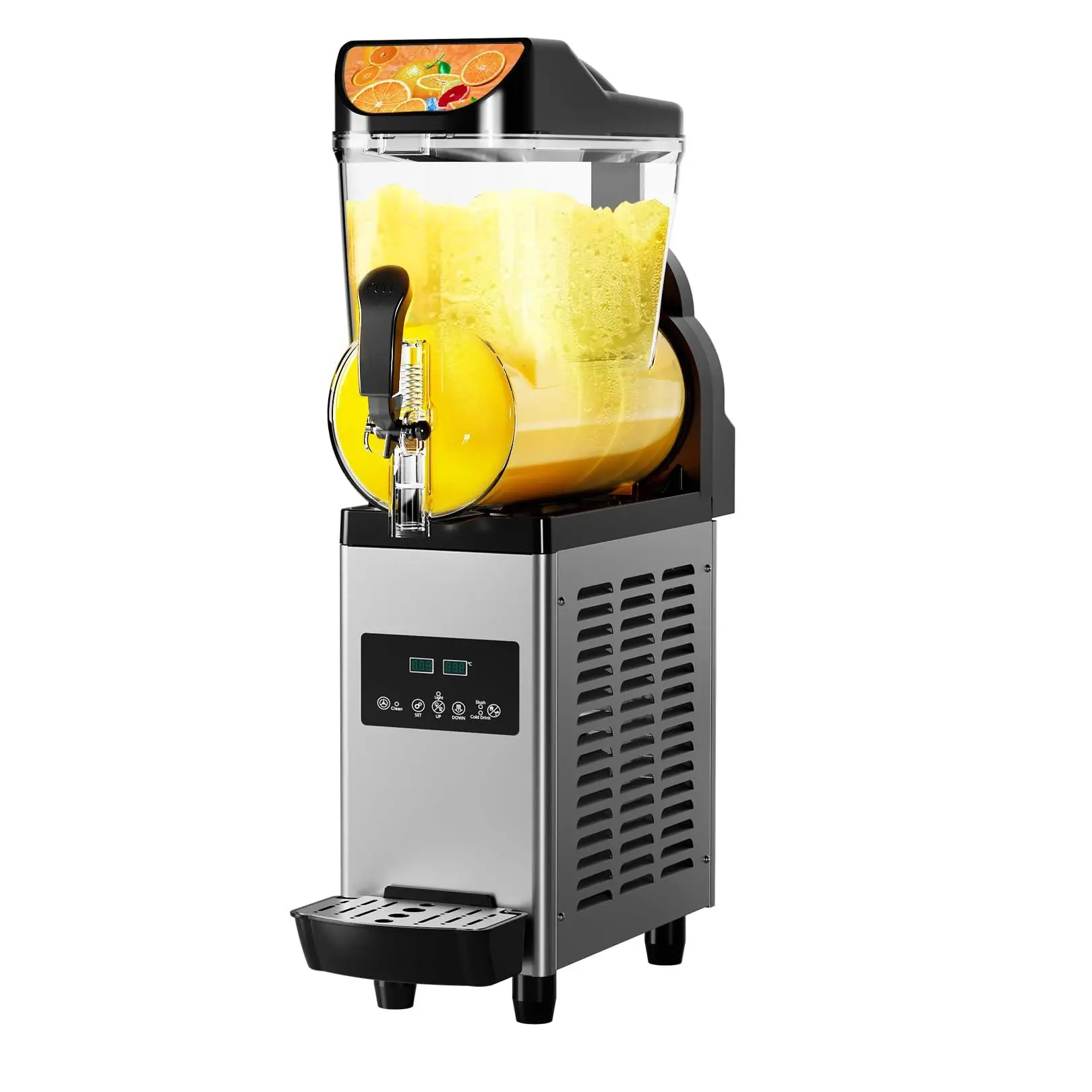 Stainless Steel 450W Frozen Slushy Maker, 15 L/8 gal Frozen Drink Margarita Machine with Self-Clean Function & LED Control Panel, for Restaurants, Cafes, Food Trucks