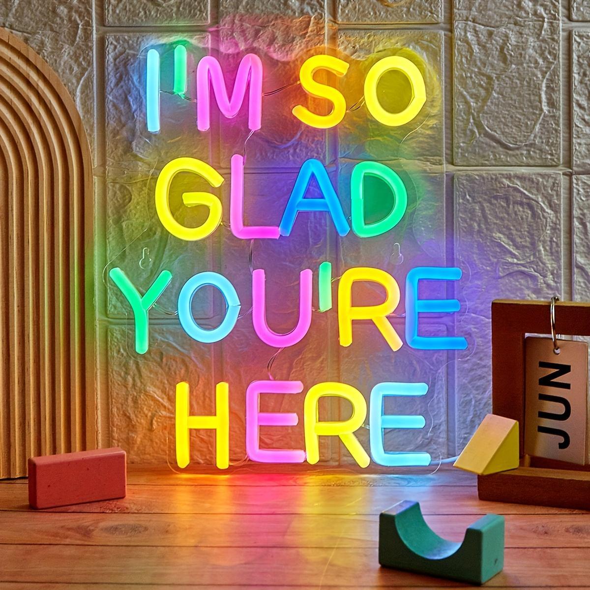 USB Powered Neon Sign, I'm So Glad You're Here Letter Shaped Decorative Neon Light, Decorative Neon Sign for Home Party & Festival, LED Neon Light, Led Light Up, Neon Lamps