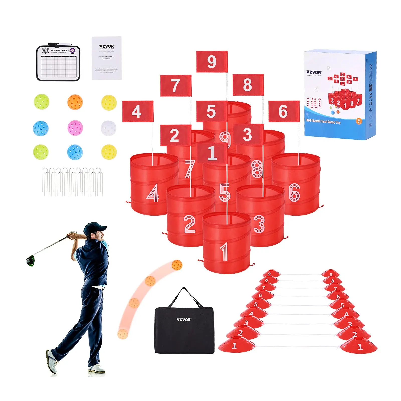 VEVOR Backyard Golf Game, 9 Hole Golf Course, Golf Game Practice Games, Golf Chipping Game for Family, Adults and Kids, Portable Outdoor Yard Golf Game for Lawn, Yard, Camping, Park, Beach