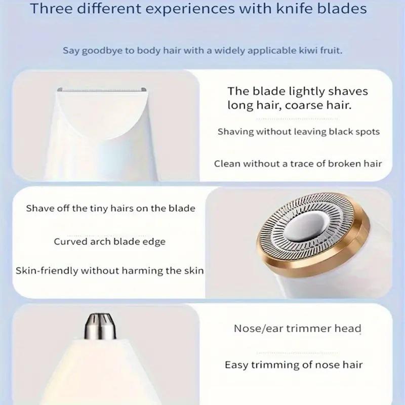 3 in 1 Electric Hair Removal Kit for Women, Facial Trimmer & Nose Hair Trimmer & Full Body Epilator, Ideal Gift for Women, Cordless Waterproof Shaver