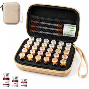 Mazentrix 30-Slot Compact Double Layer EVA Exterior Hard Shell Storage Box - Fridge & Travel Organizer for 1-3ml Insulin, GLP-1 Vials with Hand Strap, Gold Yifanyou Sports