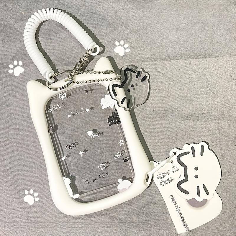 Cute Cat Design Photo Card Holder, 1 Count Transparent Acrylic Id Badge Holder, ID Card Holder, Keychain for Office School Student