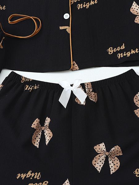 Women's All Over Print Top & Shorts & Pants & Accessories Pyjama Set, Casual Comfy Pj Set, Ladies Sleepwear for All Seasons Pajamas