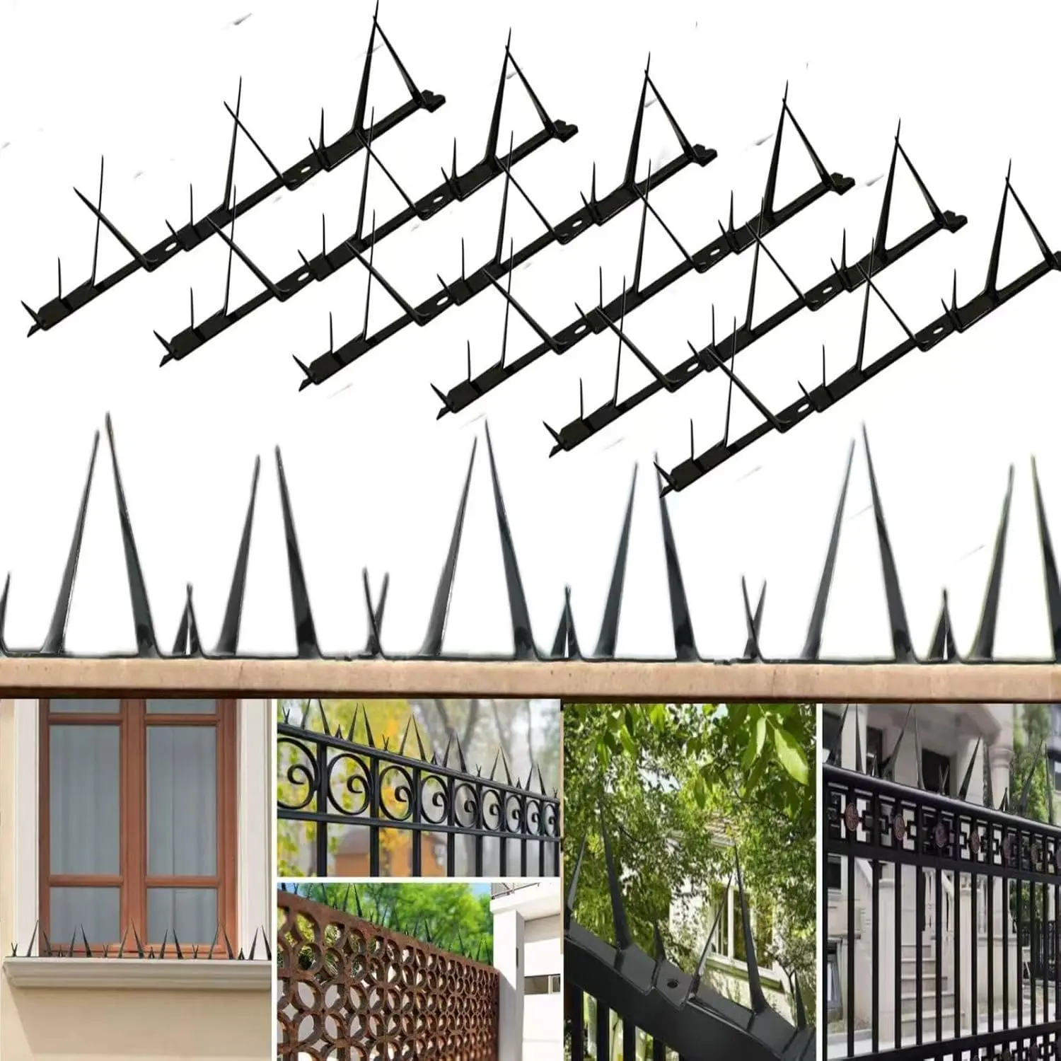 6 Pack Anti Climb Metal Spikes, Black Galvanized Steel Fence Wall Topper, Weatherproof  Deterrent for  Perimeter, Deters Intruders, Raccoons, Dogs & Stray
