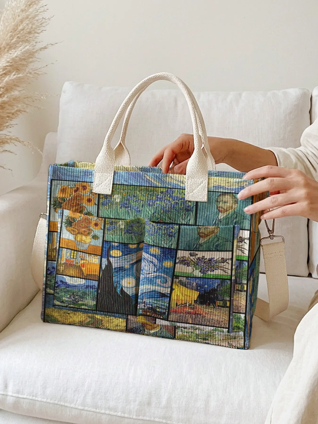 Sunflower Print Travel Crossbody Bag, Large Capacity Durable Shoulder Bag, Multi-Pocket Design for Work Shopping Picnic