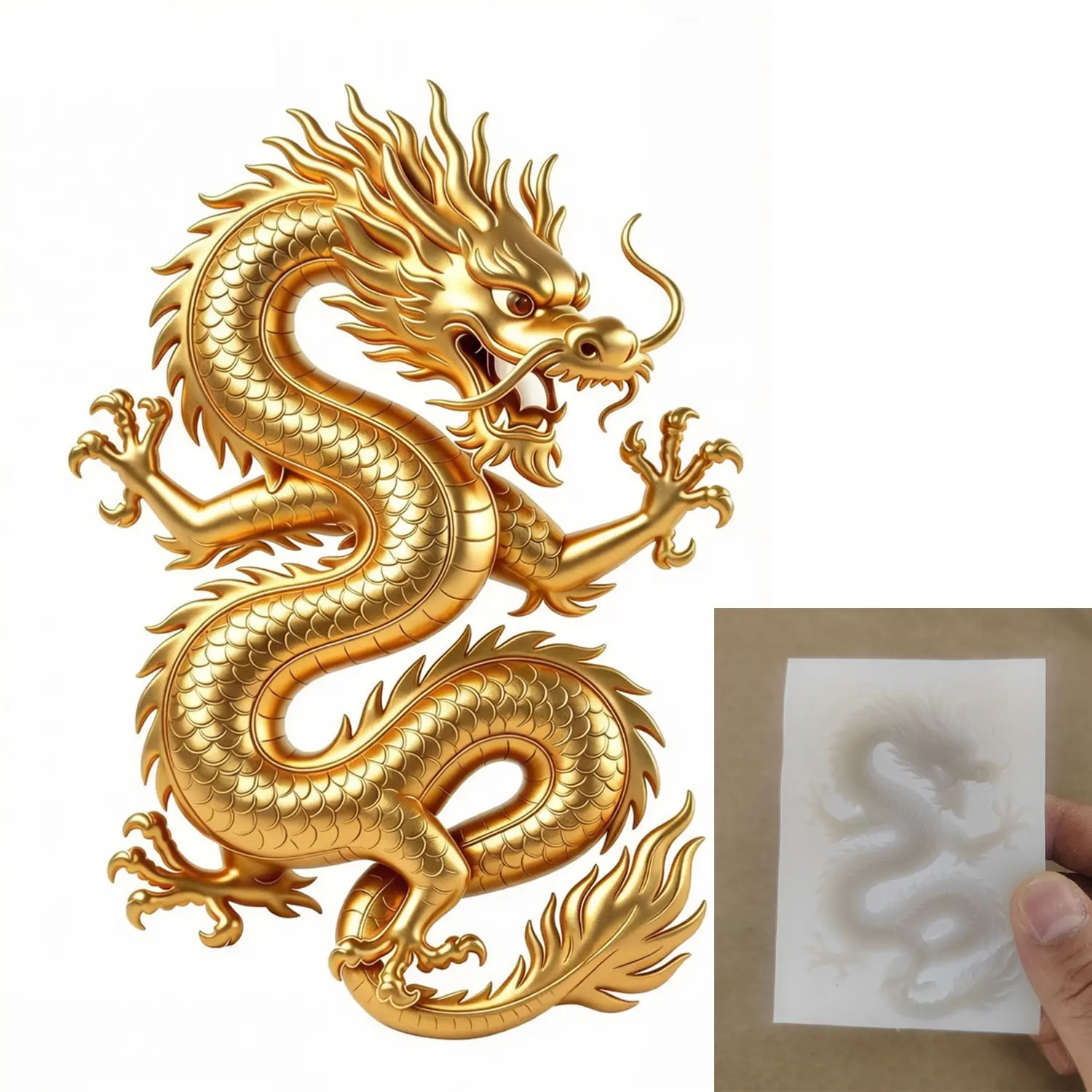 Five-Claw Golden Dragon Decorative Half-Solid Silicone Mold, Handmade Clay Resin Gypsum Casting Mold, Figurines & Miniatures