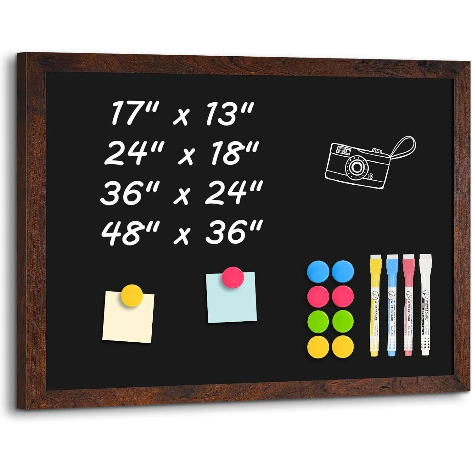 Rustic Frame Porcelain Steel Chalkboard (17in x 13in) - Stain Resistant Wall-Mounted Office Stationery for Office Wall Display, Includes 8 Markers, Includes Markers
