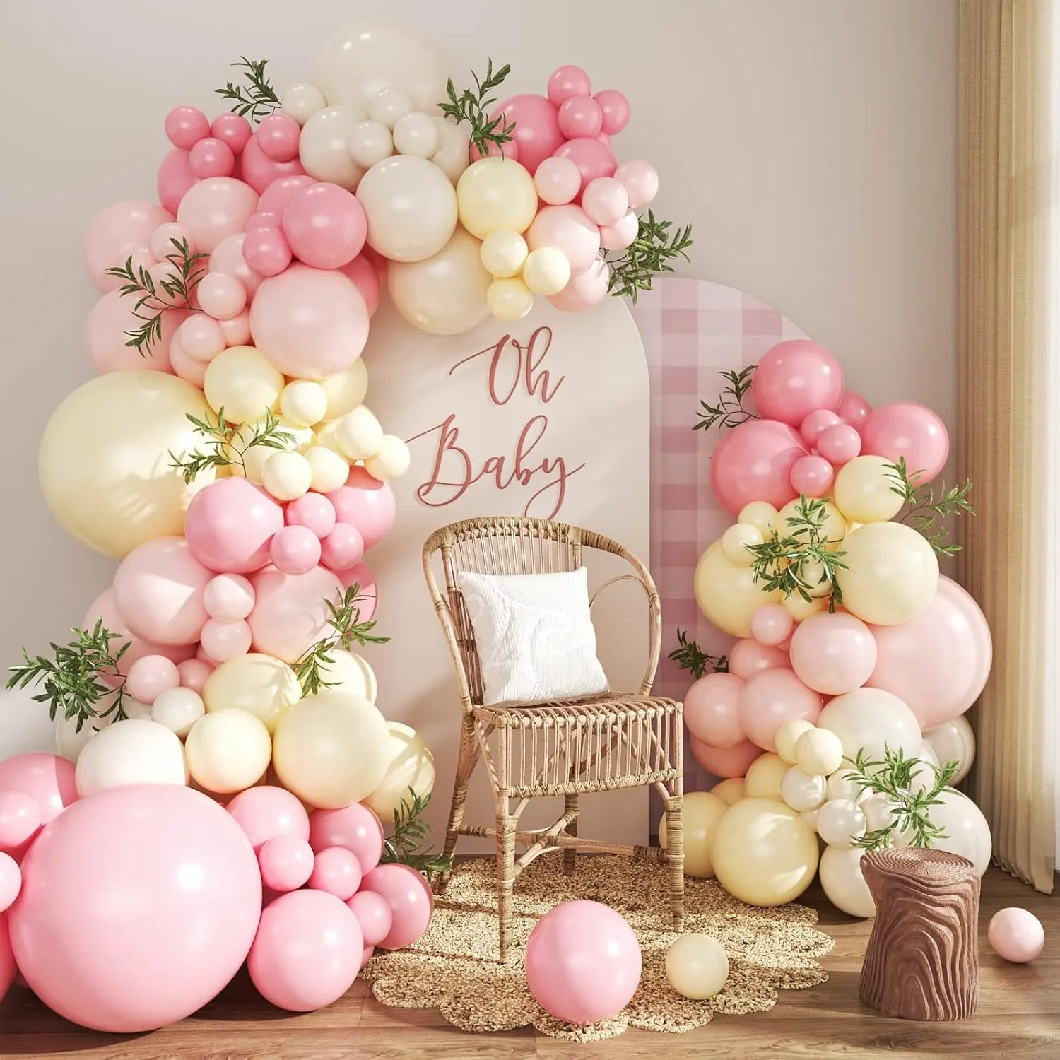 Pink and Yellow Balloon Arch Kit Pastel Pink Light Pink Yellow Sand White Balloons for Birthday Shower Bridal Shower Wedding Bee Bear Themed Party Decorations