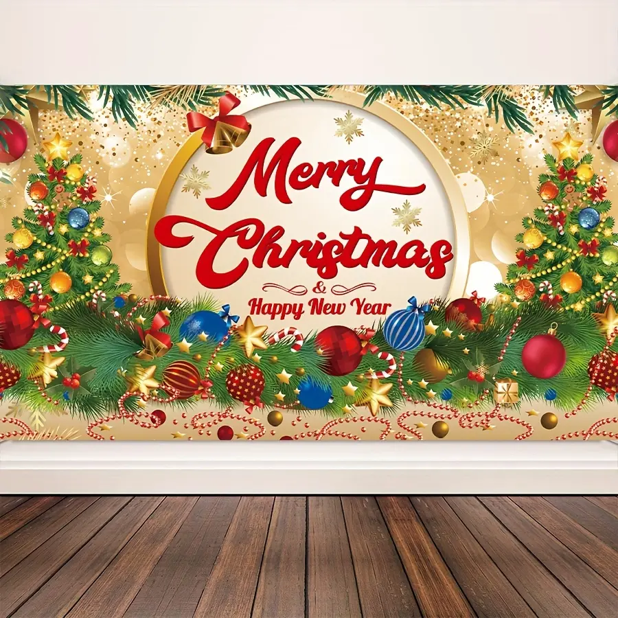1PC Flat 2D Polyester Christmas Backdrop Banner - HD Print Festive Scene, Foldable Wrinkle-Free, Soft Lightweight Durable, Machine-Washable Easy Care, Fade-Resistant Vibrant Color, Ideal for Indoor Outdoor Christmas Party Decor