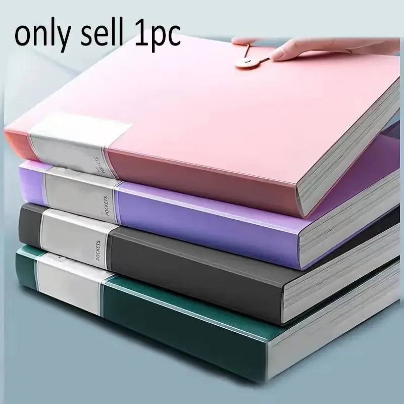 60-pages set thick A4 folder – transparent plastic ring binder with snap closure, color-coded file organizer, file storage, Document Organizer Binder, suitable for school office use