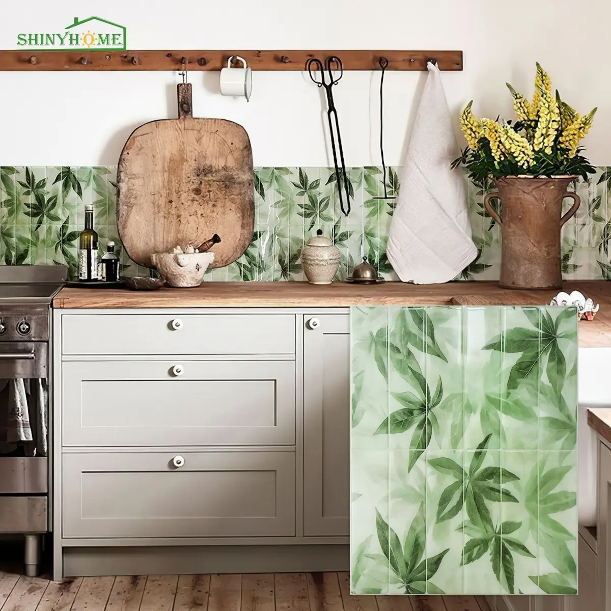 10-Sheets Shinyhome Self-Adhesive Waterproof Wall Stickers, Leaf Marble Pattern, Easy Install Removable Wallpaper Panels