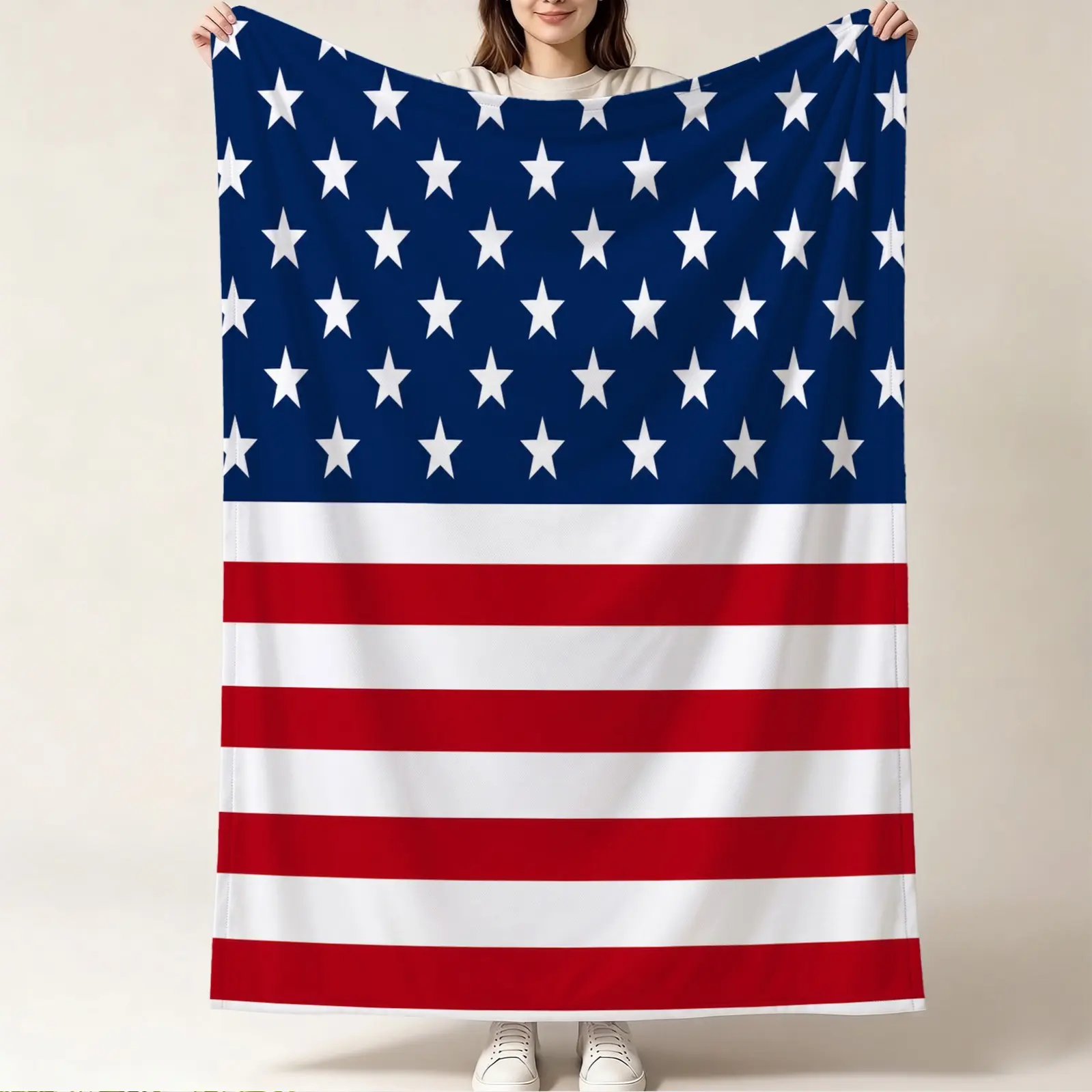 1PCS Summer Cooling Blanket, Vintage Patriotic US Flag Star Stripe Single Side Print Throw, Q-MAX Instant Cool Touch Lightweight Breathable Blanket, For Bed Sofa Travel Office Nap, All Ages Gift for Patriotic Lovers