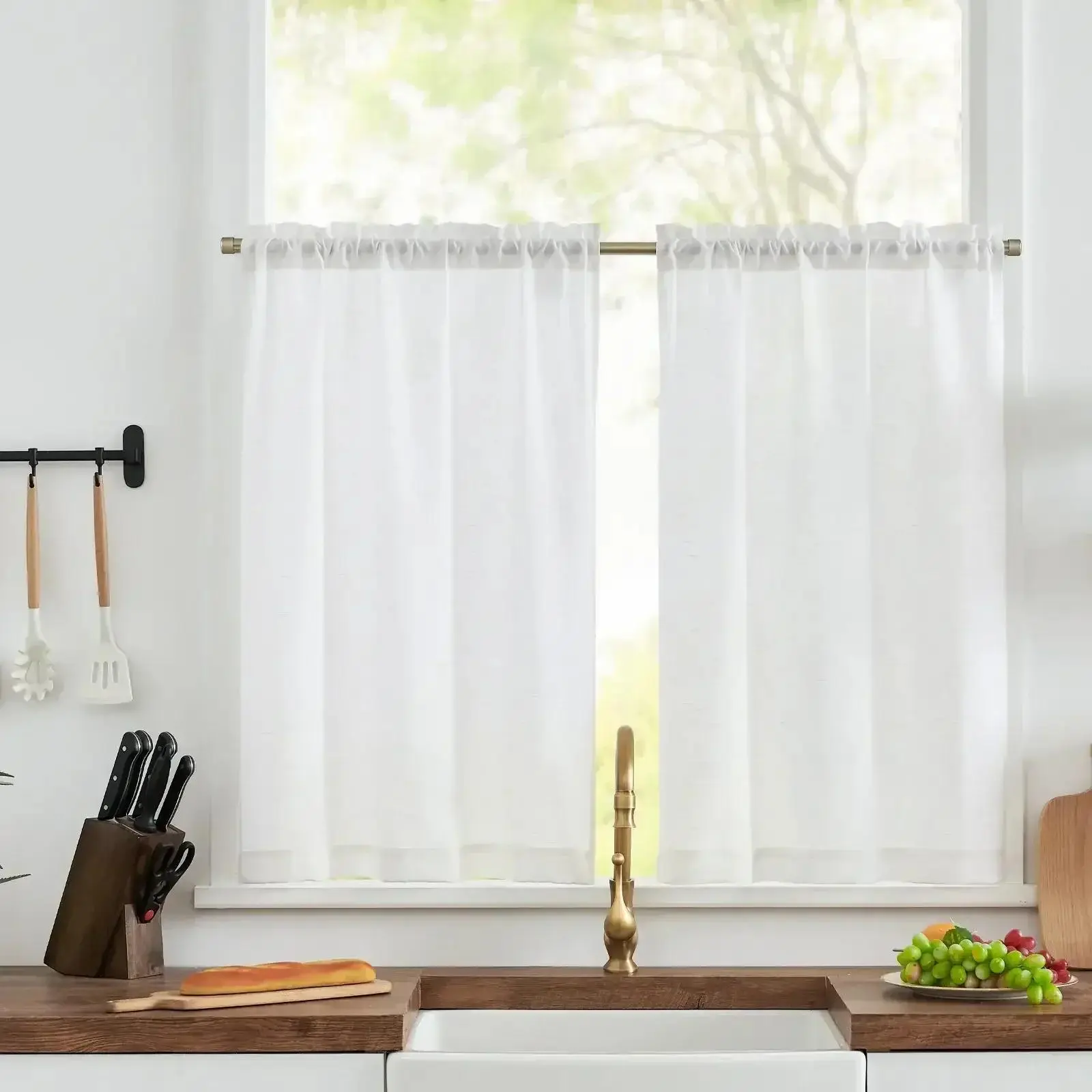 Linen Blend Solid Kitchen Curtains