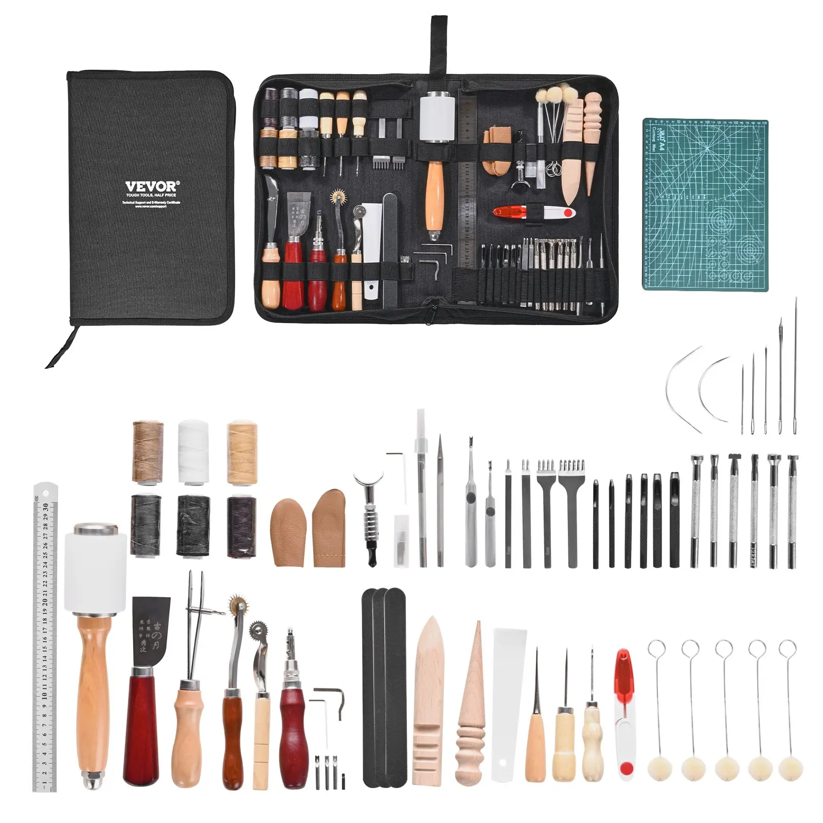 【DealsForYouDays】VEVOR Leather Working Tools Kit, 59 PCS Leather Craft Tools with Portable Canvas Storage Bag, Engraving Punching Sewing Stamping Sanding Tools, Ideal for Beginners DIY Enthusiasts and Professionals