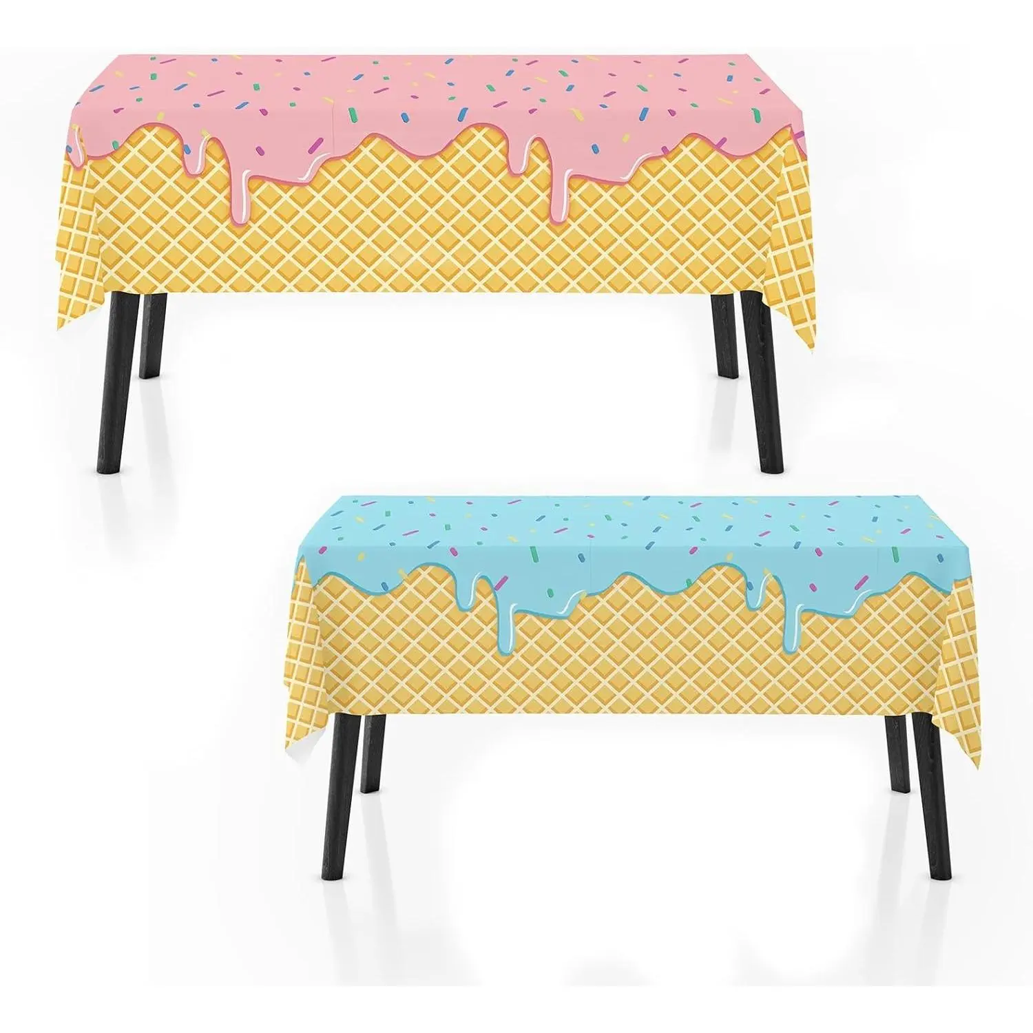 2 Pack Ice Cream Tablecloth for Party Supplies, 108x54 Inch Sweet Dessert Theme Disposable Plastic Table Cover for Birthday, Summer Party Decor Table Supplies