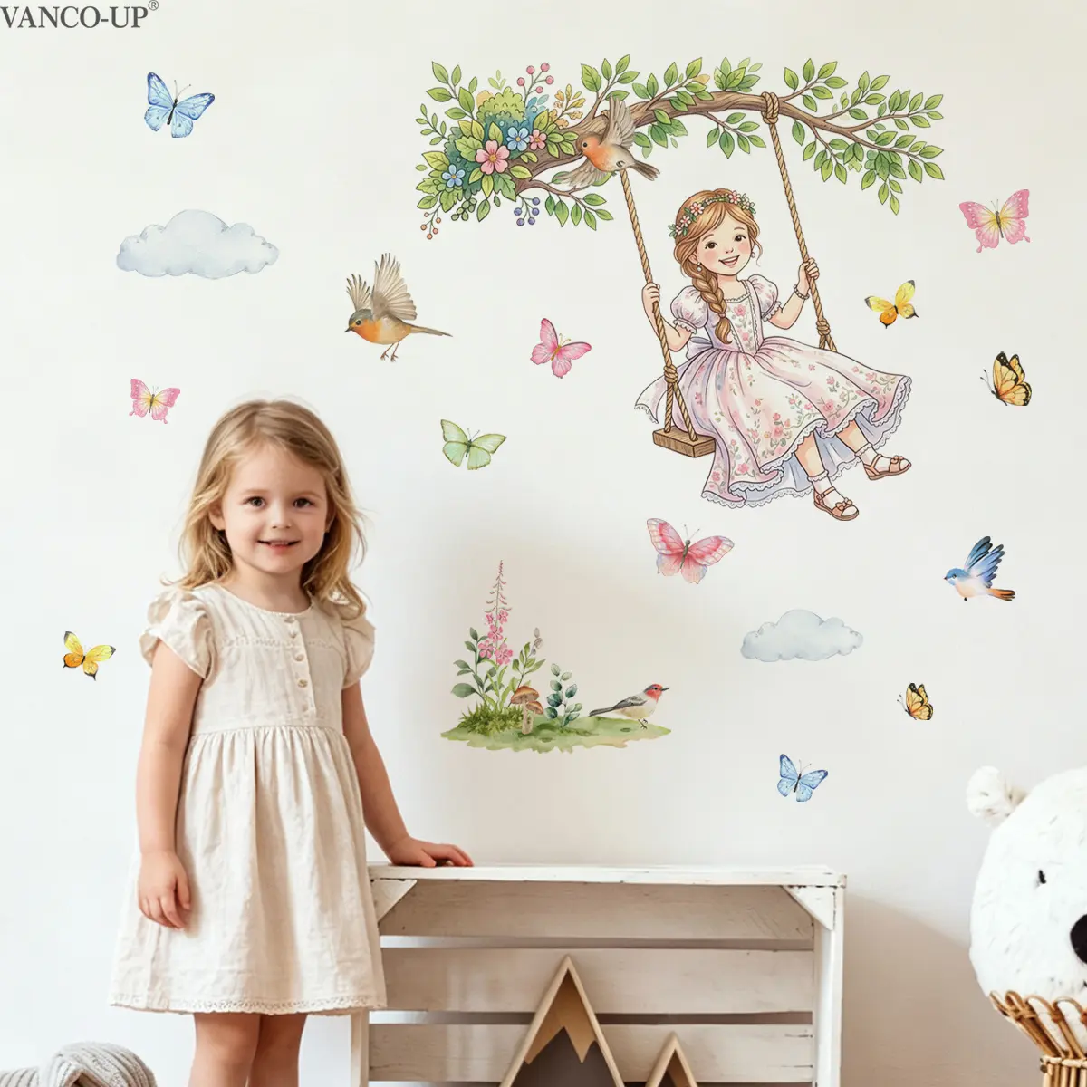 2Pcs Set (3060cm2pcs) Dreamy Little Princess Wall Stickers, Cute Wall Decor, Warm Themed Self-adhesive Decals for Girls Bedroom Wall Renovation