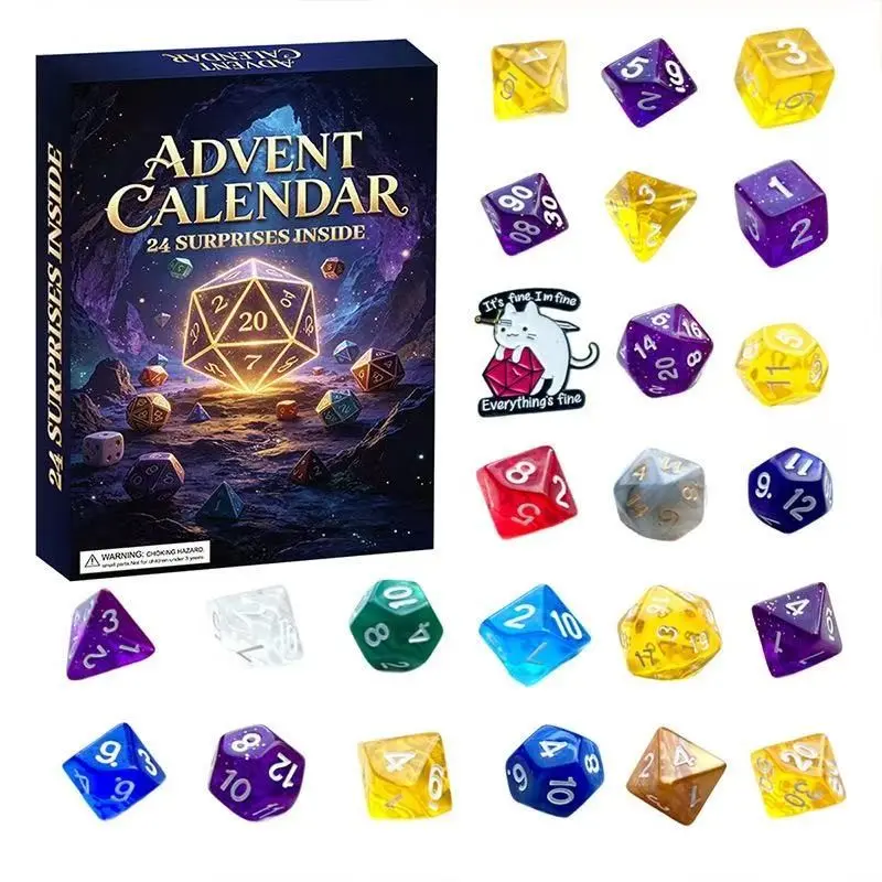 DND Dice Advent Calendar 24 Days Countdown Blind Box, Polyhedral Dice Mystery Box, Halloween Christmas Advent Calendar Gift for Dungeons & Dragons RPG Tabletop Game Lovers