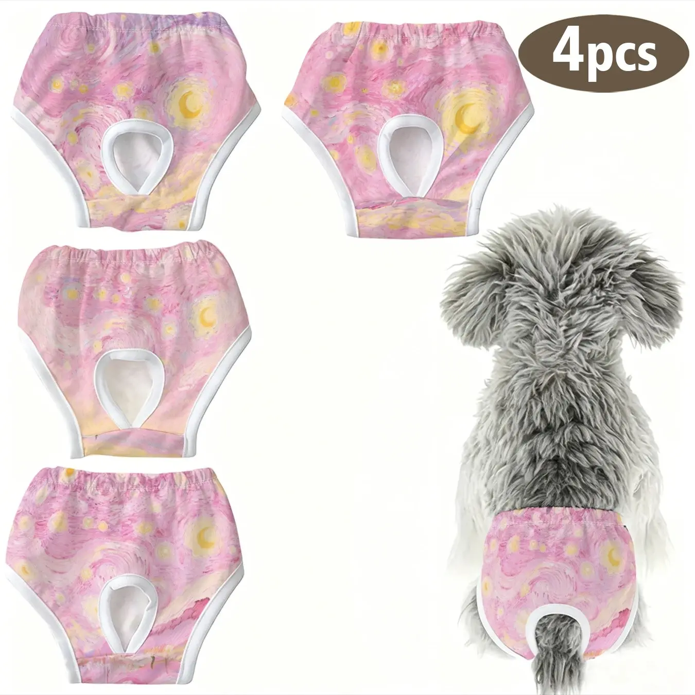 4-Pack Cute Pet Puppy Cat Panties, Hand-Drawn Starry Print, Anti-Peck Underwear for Small Dogs and Cats, Ideal for Holidays, Home, Travel