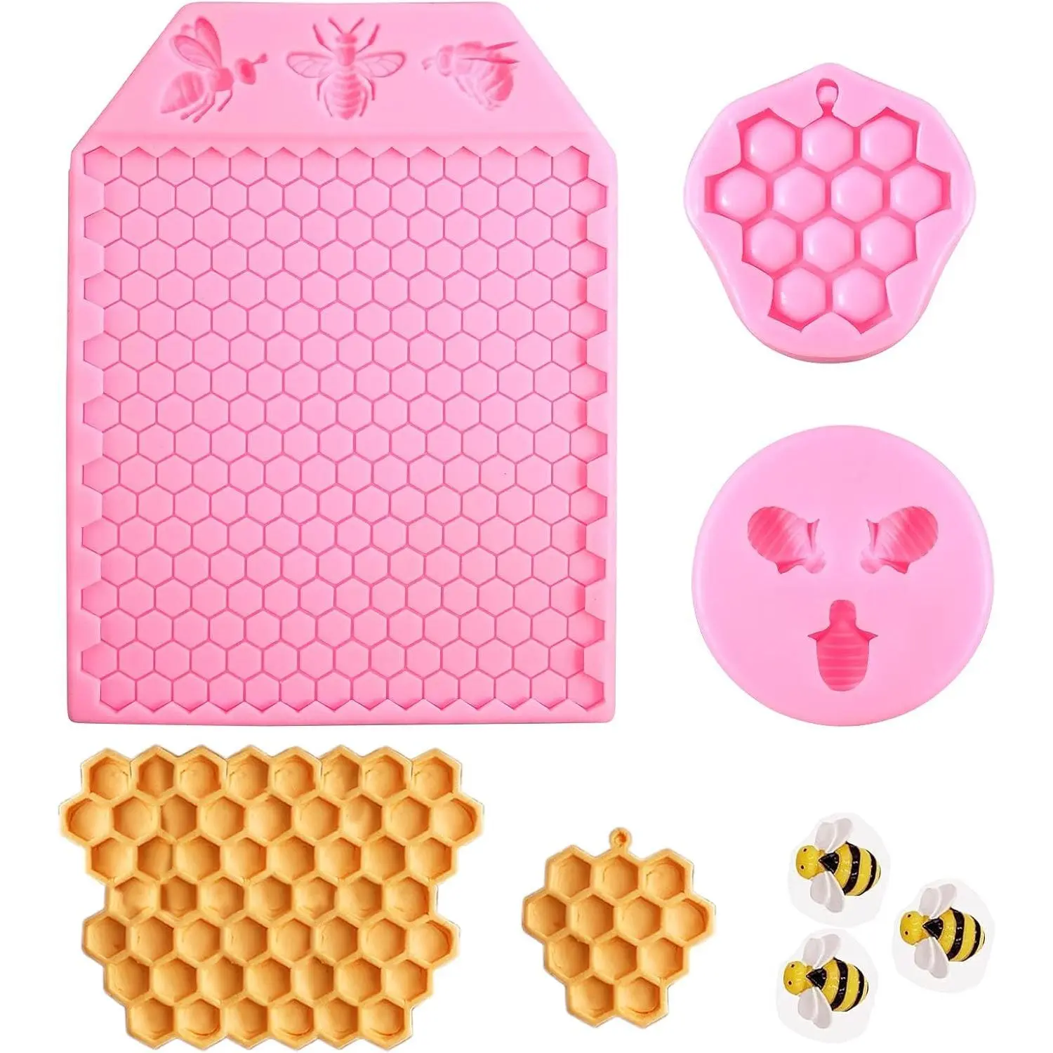 3 Packs 7 Cavity Bumble Bee Silicone Molds Honeycomb Beehive Baking Molds for Chocolate Fondant Candy Making (Honeycomb Bee)
