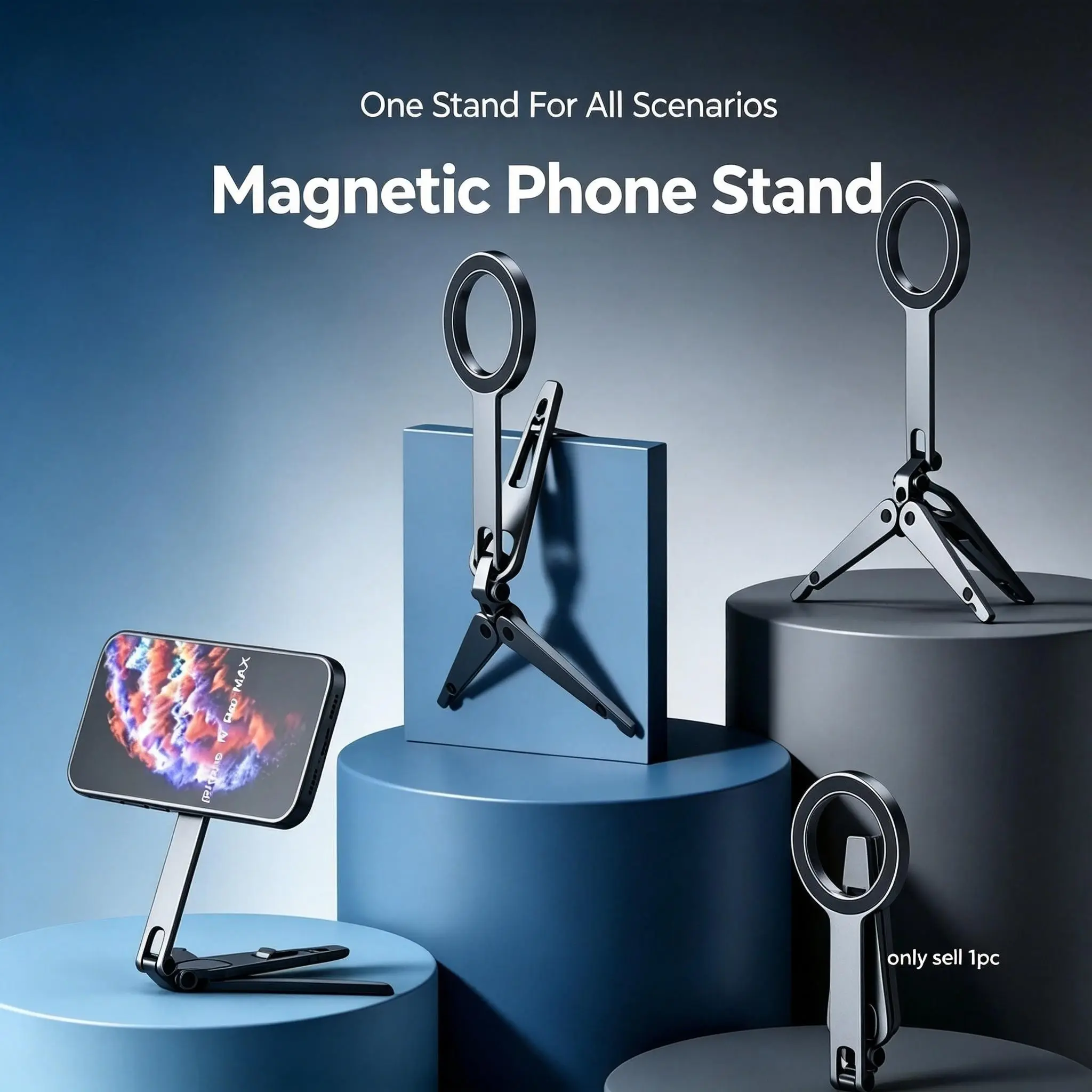 Multi-Functional Foldable Magsafe Phone Stand, Aluminum Alloy, Multi-Angle Adjustment, Compatible with iPhone & Android, Portable Design