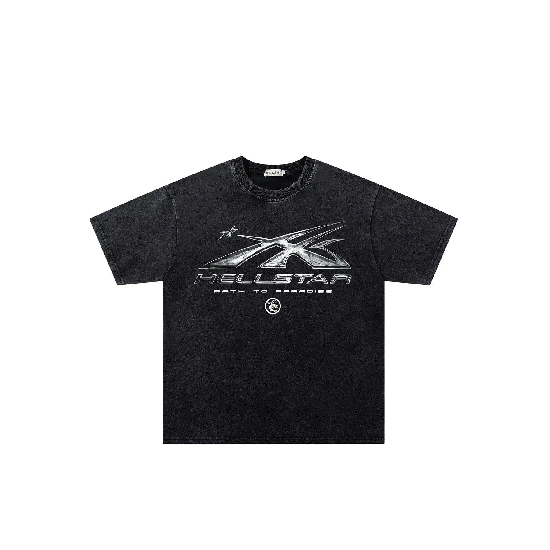 Men's Summer Tropical Lightweight Cotton Loose-Fit T-Shirt, Short-Sleeve Round-Neck, Vintage Dark Streetwear Washed Print Tie-Dye Star Flame Graphic, Trendy Casual Top Graphic Tshirts Black