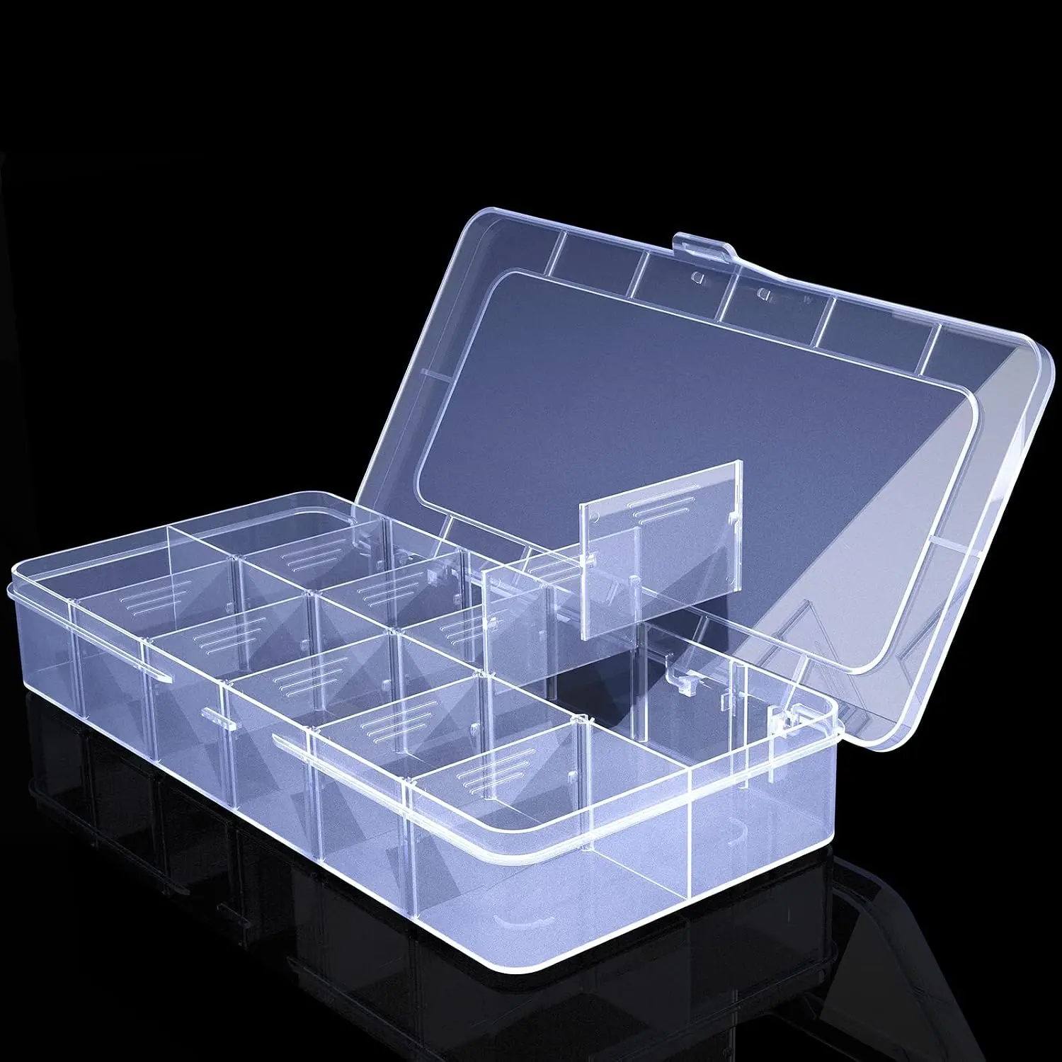 Plastic Organizer Box,12 Grid Tackle Box Organizer with Adjustable Dividers | Bead Storage Plastic Compartment Container for , Beads, Earrings, Fishing Hooks, Craft, Screws, Nails, Small Tools