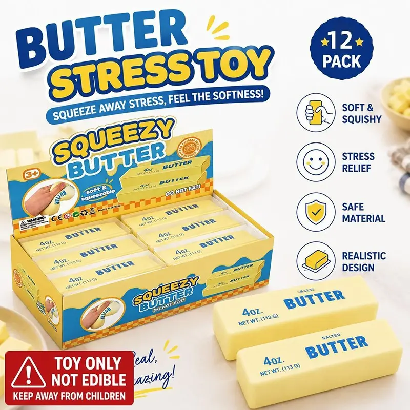 12-Pack Butter Stick Stress Relief Toys, Ultra Soft Slow Rebound, Realistic Butter Look, Easy to Clean, Anxiety Relief, Party Favors, Squishies Slow Rising