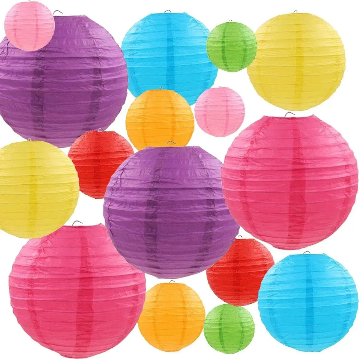 16 Pcs Colorful Paper Lanterns for Home Decor, Parties & Weddings - Chinese/Japanese Hanging Decoration Ball Lanterns in 4", 6", 8", 10" MulticolorGift