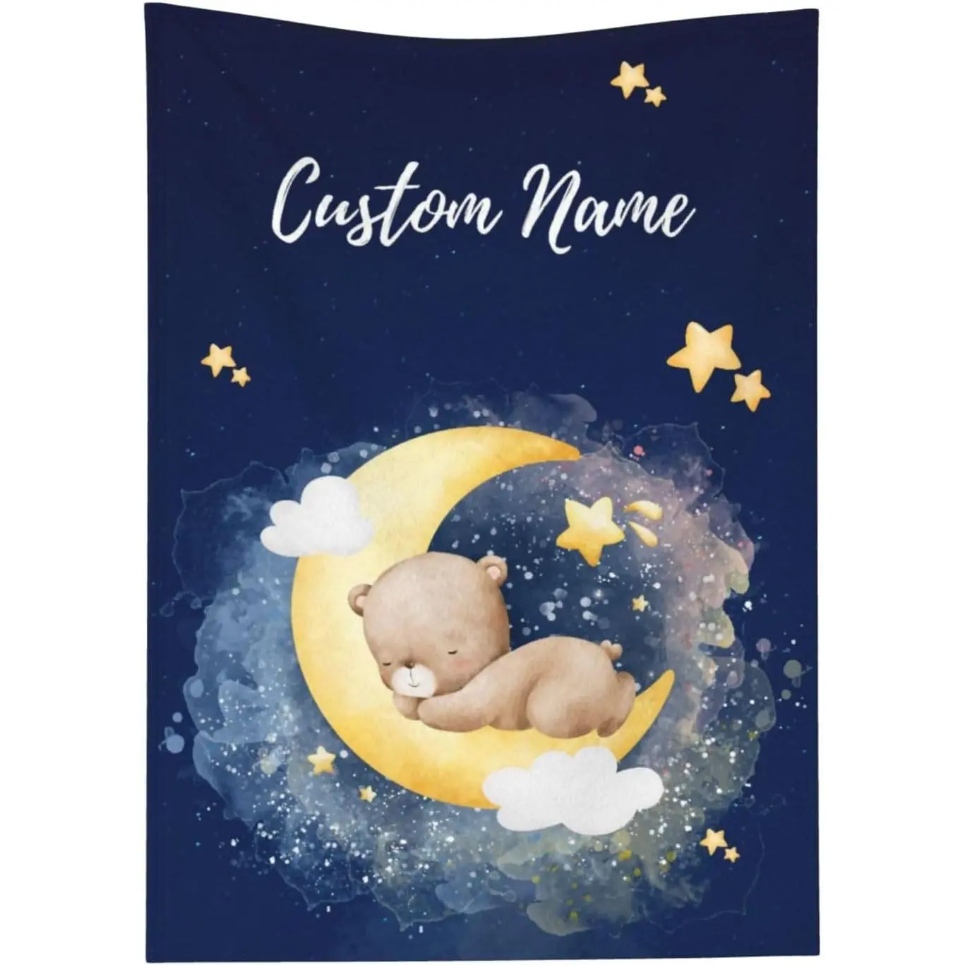 Personalized Baby Blanket for Boys Girls Bear Moon Custom Blanket with Name for Son Daughter Grandson Granddaughter Newborn Toddler Kids Gifts for Baby Shower Birthday Soft Swaddle Nursery Throw Slim Soft One-Side Printing