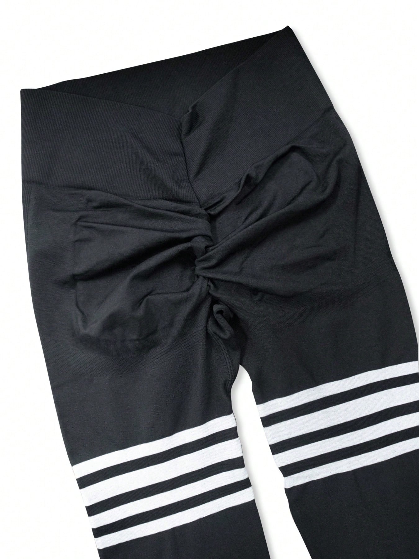 Sports Striped Linen Color High Waist Crinkled Women's Yoga Leggings High Stretch Seamless Tights For Indoor & Outdoor Workout Abdomen Control Shaping Peach Butt Casual Versatile 3 Counts