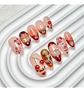 Red Press on Nails Short - Square Fake Nails with Leopard Print Design - French Tip False Nails Press ons - for Women Christmas Manicure 24Pcs